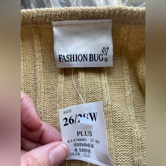 Vtg Fashion Bug NWT Shimmer Gold Ribbed Cardigan Women's 26/28W Glitter Glam - Picture 3 of 5